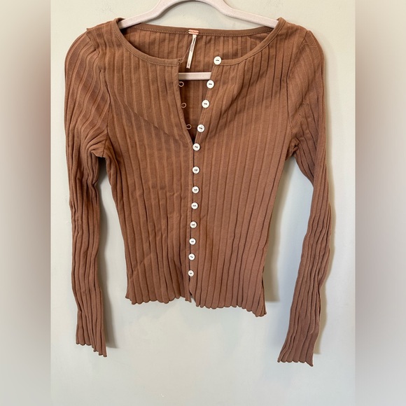 Free People Tan Ribbed Button-Up Cardigan - Picture 6 of 7